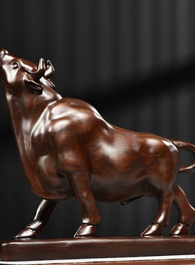 木雕摆件牛实木质雕刻动物生肖家居客厅装饰办公开业红木工艺礼品