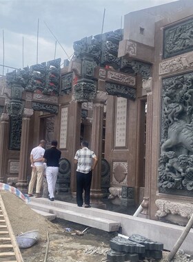 祠堂壁堵石 祠堂狮象浮雕堵石加工 精雕工艺 青石石材加工