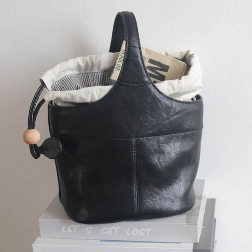 软糯真皮~复古菜篮子头层牛皮手提包斜挎包小众植鞣皮水桶包女包