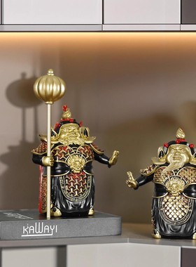 护宅门神哼哈二将新中式客厅书房办公室装饰品摆件家居装饰品摆设