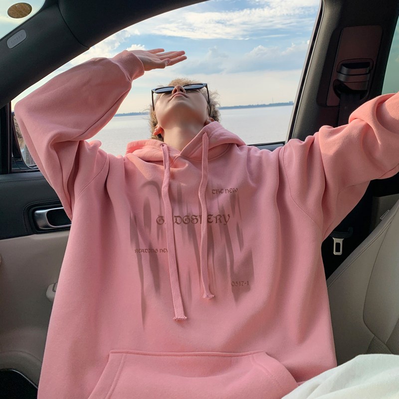 秋冬季网红情侣装连帽卫衣男美式重磅字母打底衫宽松情侣外套潮流