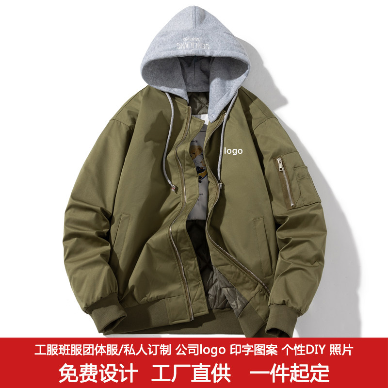 秋冬工装定制薄款棉衣印字logo棒球飞行外套棉夹克外套棉服刺绣班
