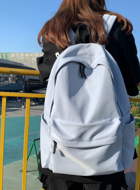 书包初中女生蓝色帆布中学生韩系学院风背包大容量大学生双肩包女