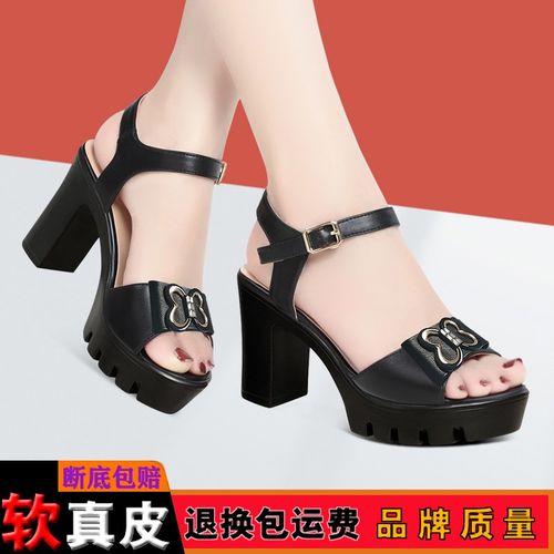 舒适简约透气防滑高跟鞋夏季新款女士旗袍走秀鞋一字扣带轻便凉鞋