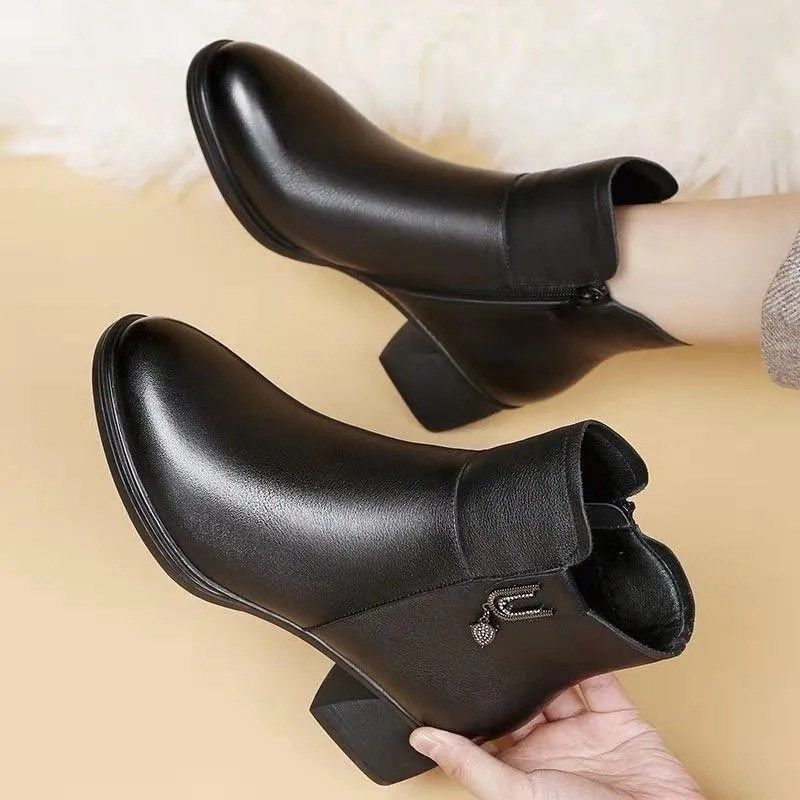 2024新款秋冬季短靴女粗跟加绒女鞋软皮中跟皮鞋高跟马丁靴女棉靴,女鞋,棉鞋,淘宝优惠券,粉丝福利购,淘宝优惠卷