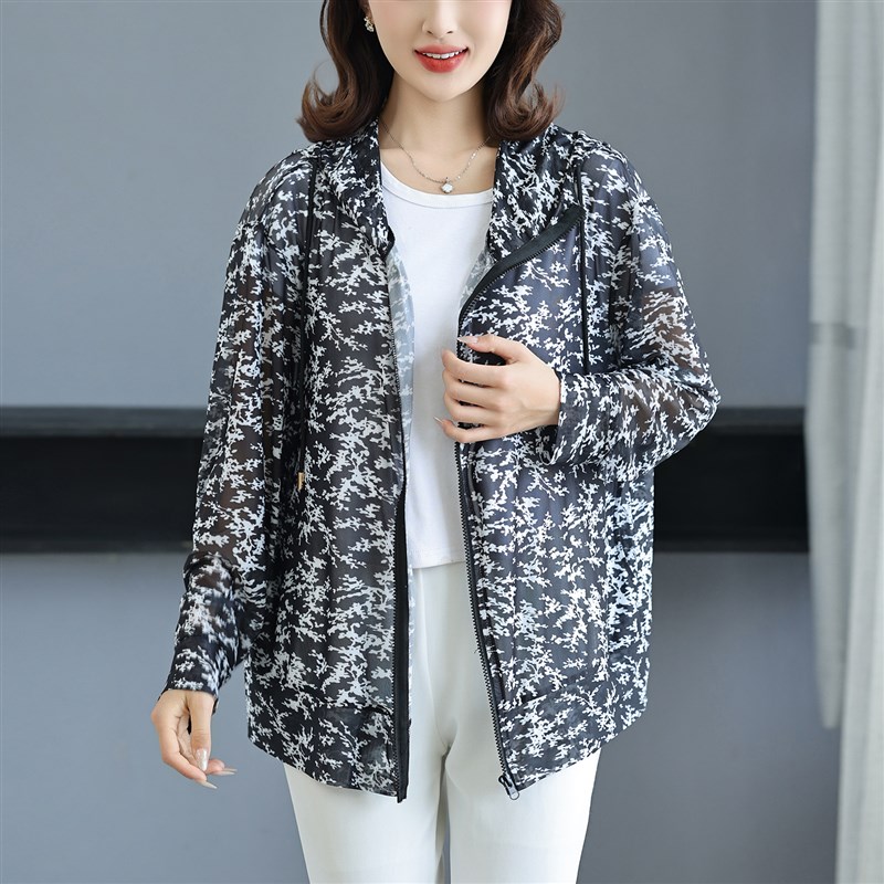 防晒服罩衫百搭薄款胖妈妈夏季上衣网纱外套洋气特大码女装200斤