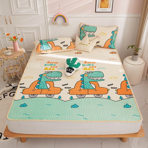 儿童卡通乳胶凉席三件套水洗折叠冰丝空调软席夏季透气草席子0.9m