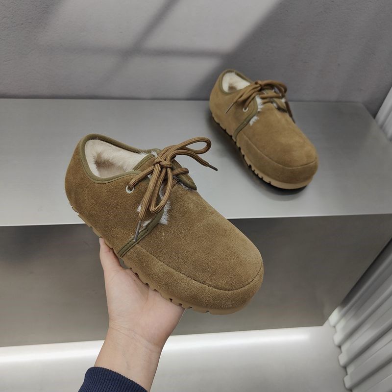韩版及踝雪地靴女2024冬季新款圆头系带大棉保暖磨砂牛皮豆豆棉鞋,女鞋,时尚雪地靴,淘宝优惠券,粉丝福利购,淘宝优惠卷