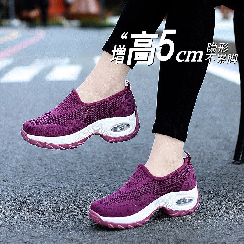 夏季气垫运动鞋透气女鞋增高休闲网面摇摇鞋时尚百搭妈妈鞋厚底鞋