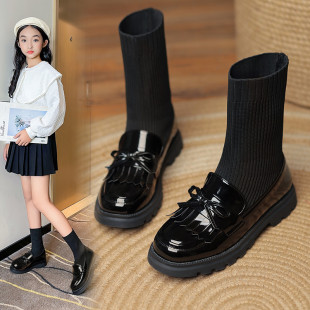 女童靴子2023秋款公主流苏短靴儿童袜子鞋大童单靴演出马丁靴冬鞋