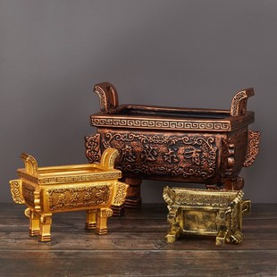 仿古铜陶瓷有求必应方鼎香炉四足长方形香炉家用招财大号供奉插香