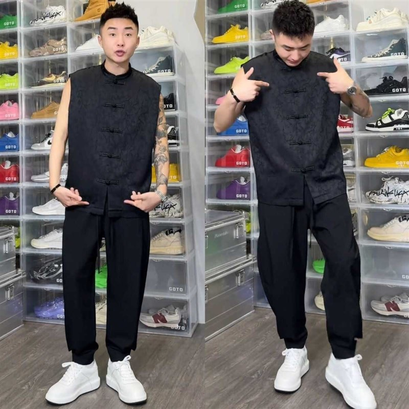 潮牌时尚唐装马甲男士衬衫春夏季新款中国风无袖休闲衬衣背心男装