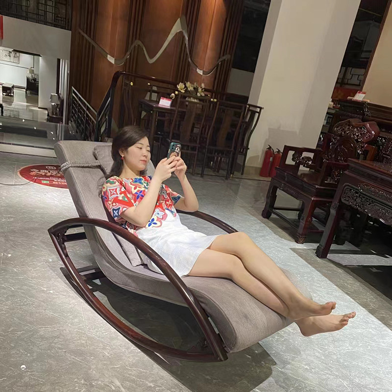东非酸枝木摇椅红木家具休闲老人躺椅全实木新中式沙发椅家用茶桌
