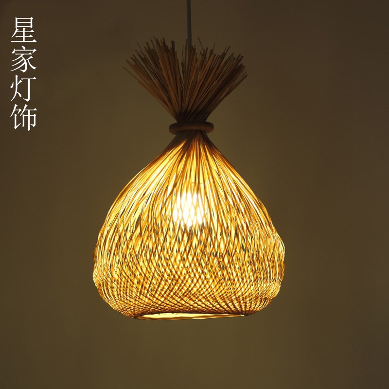 创意个性主题餐厅小吊灯单头过道走廊玄关灯日式竹编灯具吧台灯
