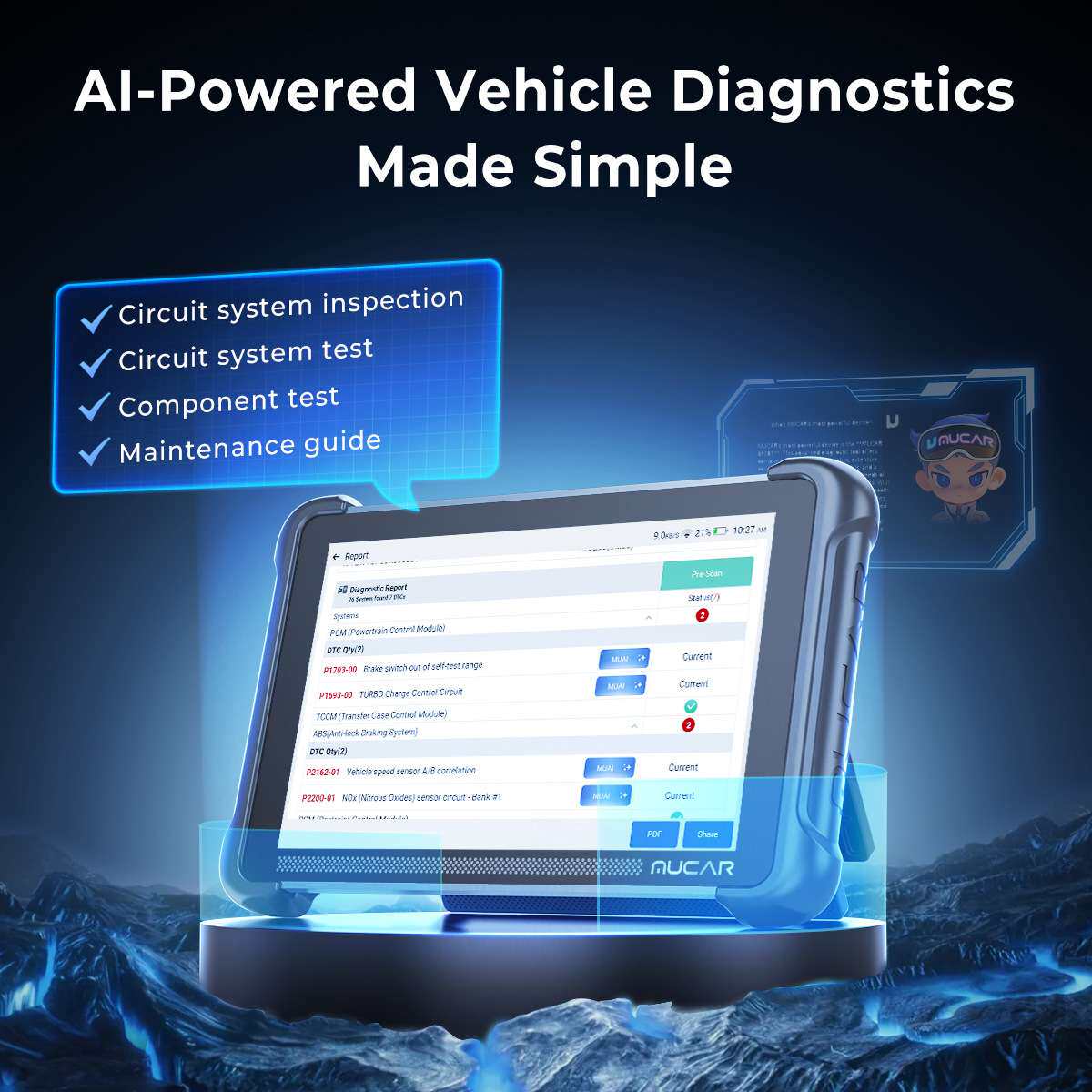 MUCAR 892BT AI-Powered car Diagnostic tool OBD2 汽车诊断工具