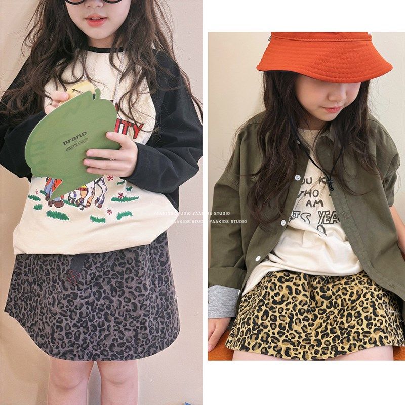 返场!春秋童装日系休闲女童A字裙裤豹纹工装亲子半身裙休闲短裤