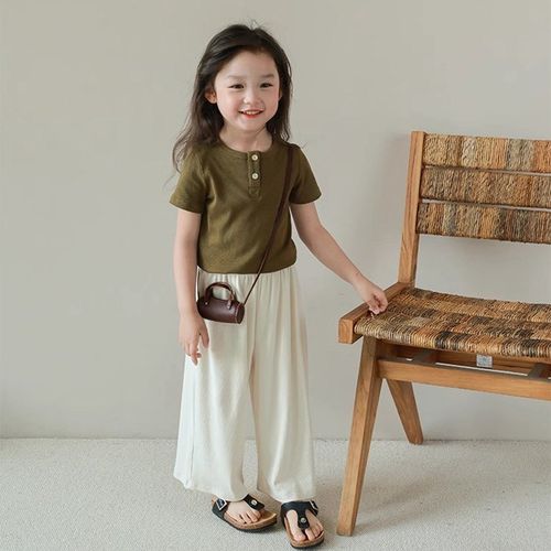 女童宝宝夏季薄款短袖上衣t恤阔腿长裤两件套装儿童洋气2024新款