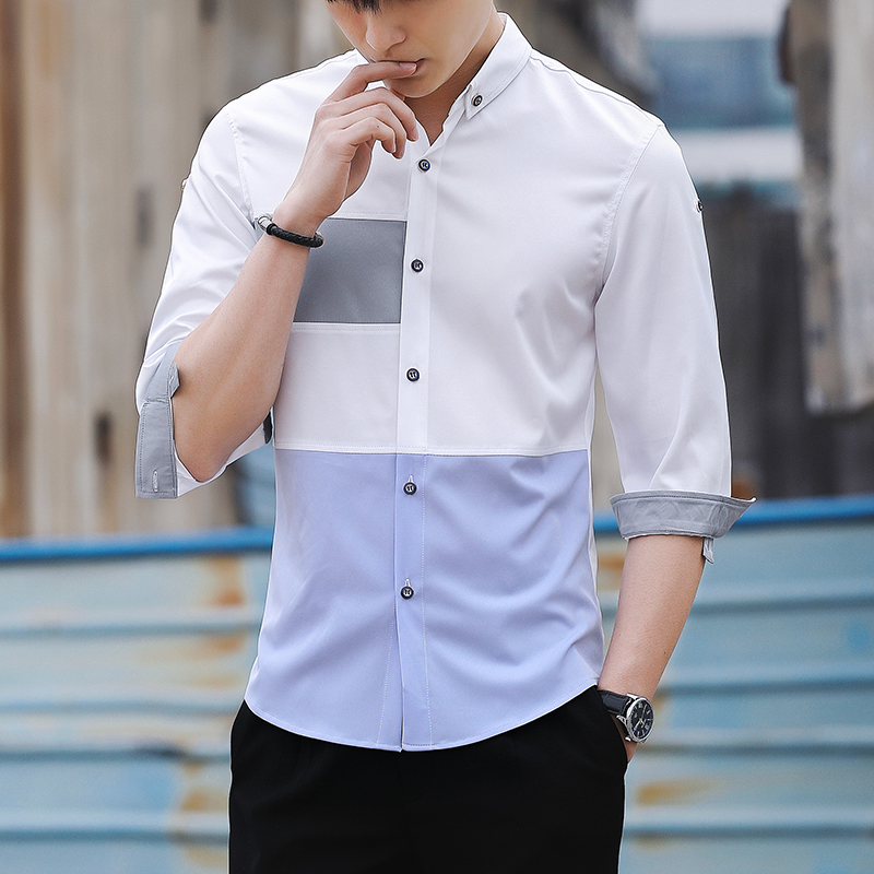 七分袖衬衫男士2025夏季短袖衬衣冰丝薄款商务时尚寸衫韩版上衣服