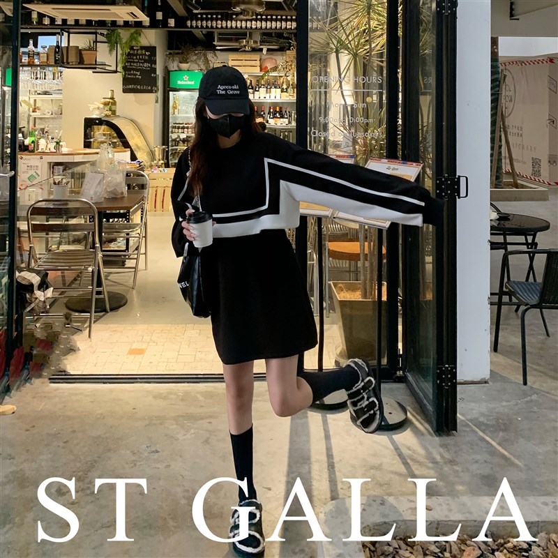 圣多墨秋季新款小个子假两件减龄卫衣裙宽松收腰设计感卫衣连衣裙