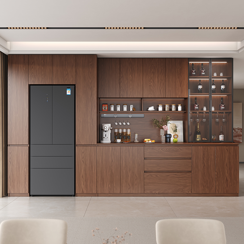 橡木定制嵌入式冰箱柜全实木餐边柜一体靠墙高柜深胡桃客厅储物柜