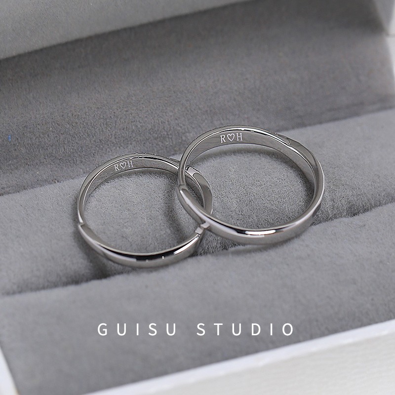 归素小众设计情侣戒指纯银一对男女高级冷淡风对戒情侣款礼物刻字