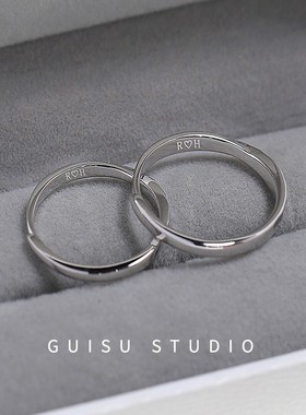 归素小众设计情侣戒指纯银一对男女高级冷淡风对戒情侣款礼物刻字