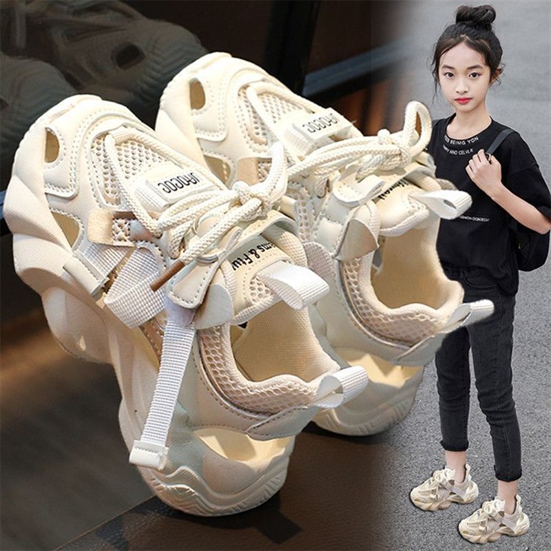 女童鞋网鞋透气2025夏款新款儿童运动凉鞋老爹鞋单网大童镂空女孩
