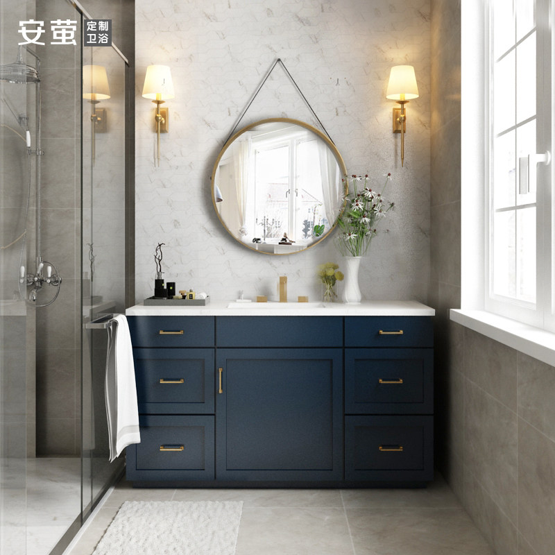 美式轻奢浴室柜人造石洗手脸池面盆组合现代卫生间定制落地洗漱台,家装主材,浴室柜组合,淘宝优惠券,粉丝福利购,淘宝优惠卷