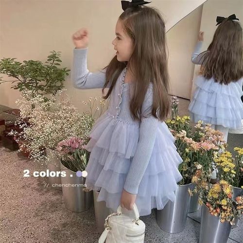 女童春秋连衣裙2023新款儿童公主裙宝宝洋气毛衣裙小孩网纱裙网红