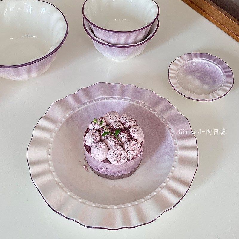 盘子陶瓷釉下彩餐具法式渐变紫色家用菜盘米饭碗蛋糕仪式感早餐盘,餐饮具,盘,淘宝优惠券,粉丝福利购,淘宝优惠卷
