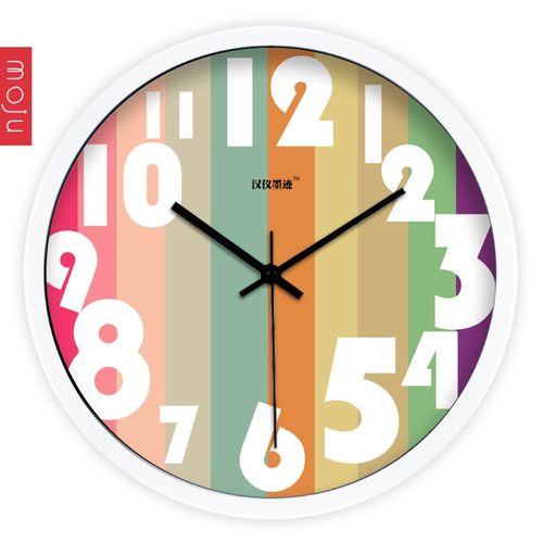 创意时尚彩条简约现代个性 客厅卧室大号静音时钟表石英挂钟557