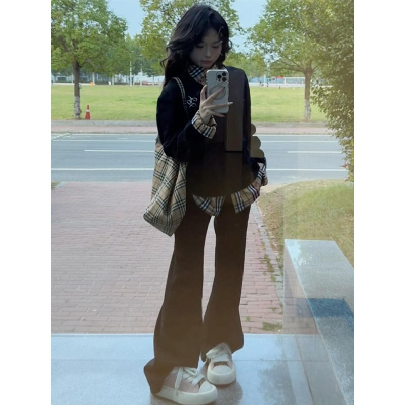 韩系学院风假两件卫衣运动套装女春宽松复古阔腿裤休闲两件套学生