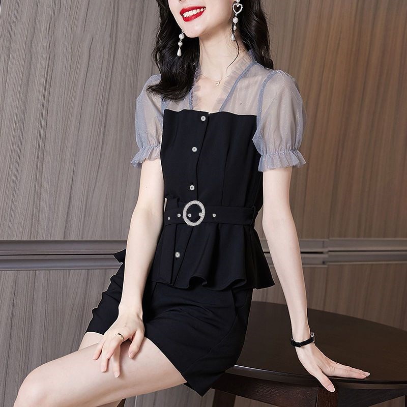 大码女装胖mm夏装遮肉短裤两件套胖妹妹遮肚显瘦套装藏肉上衣11潮