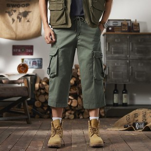 子男夏季 七分裤 薄宽松纯棉大码 八分中裤 美式 直筒休闲短裤 潮牌工装