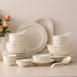 八角餐具奶油风高级感碗碟套装 陶瓷碗盘碗筷乔迁新居 家用2025新款