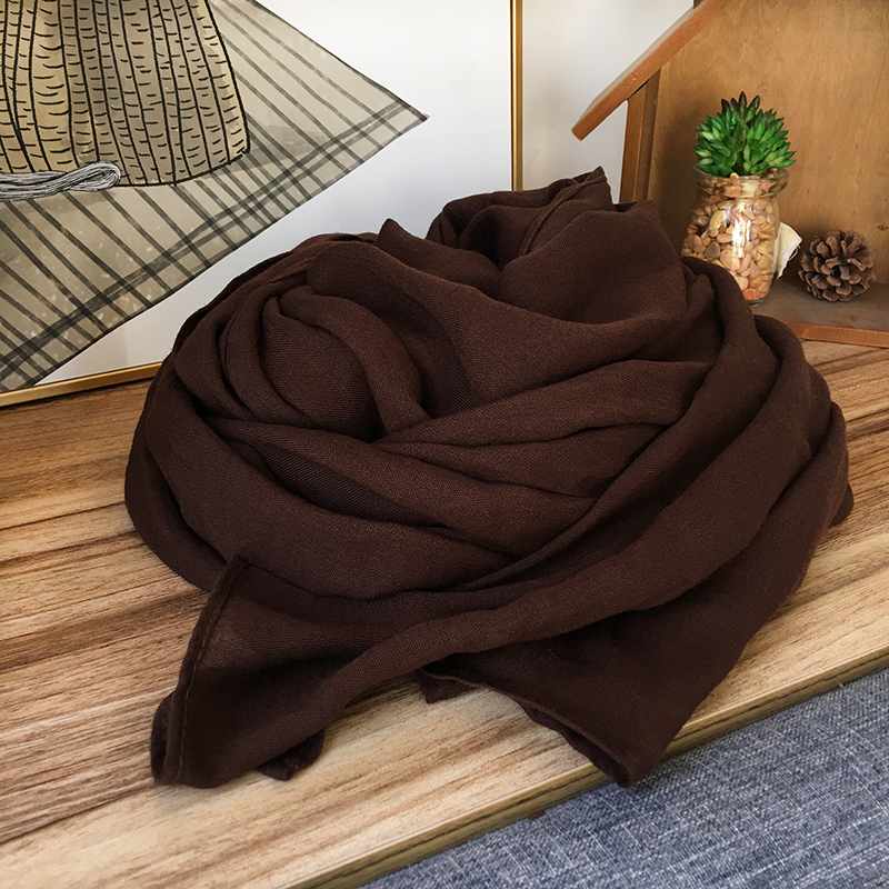 棉麻围巾女春秋文艺韩版长款纯色夏薄款披肩百搭护颈丝巾咖啡色