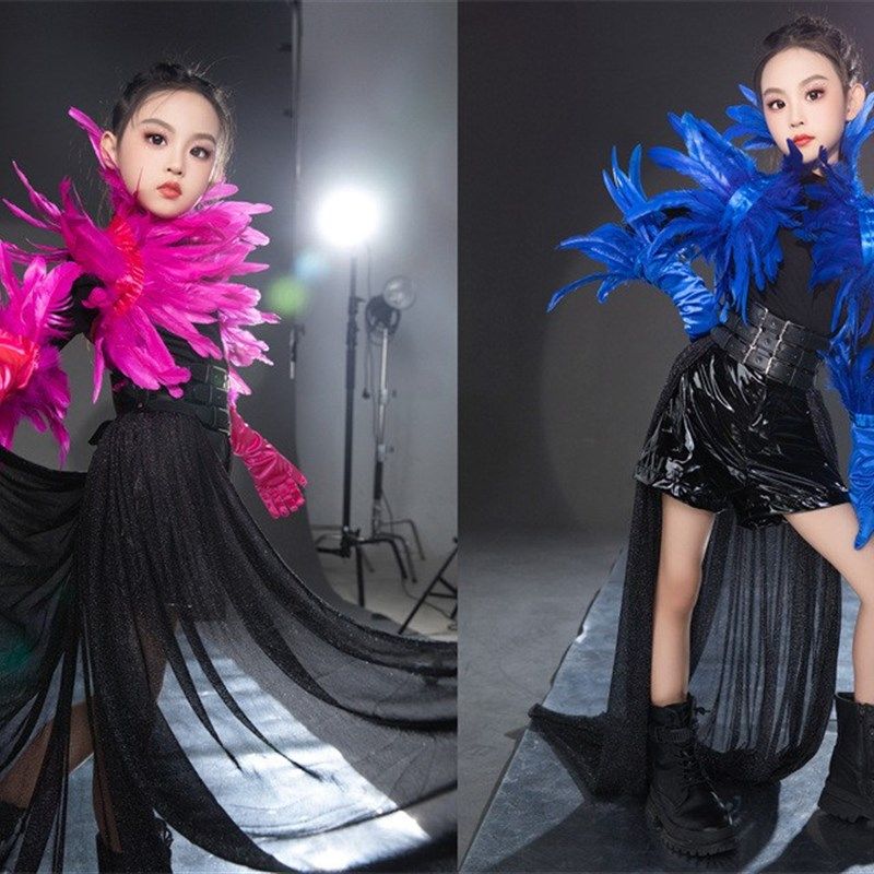 女童多巴胺t台模特走秀演出玫红创意潮酷童模比赛战队服个性夸张6