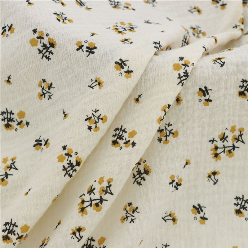 40支全棉双层绉布印花婴童A类纱布田园碎花皱布口水巾家居服面料