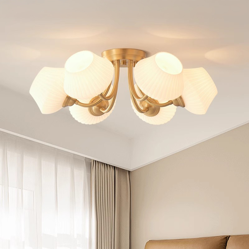 卧室吊灯高级感主卧吸顶灯新款客厅灯法式美式复古奶油风全铜灯具