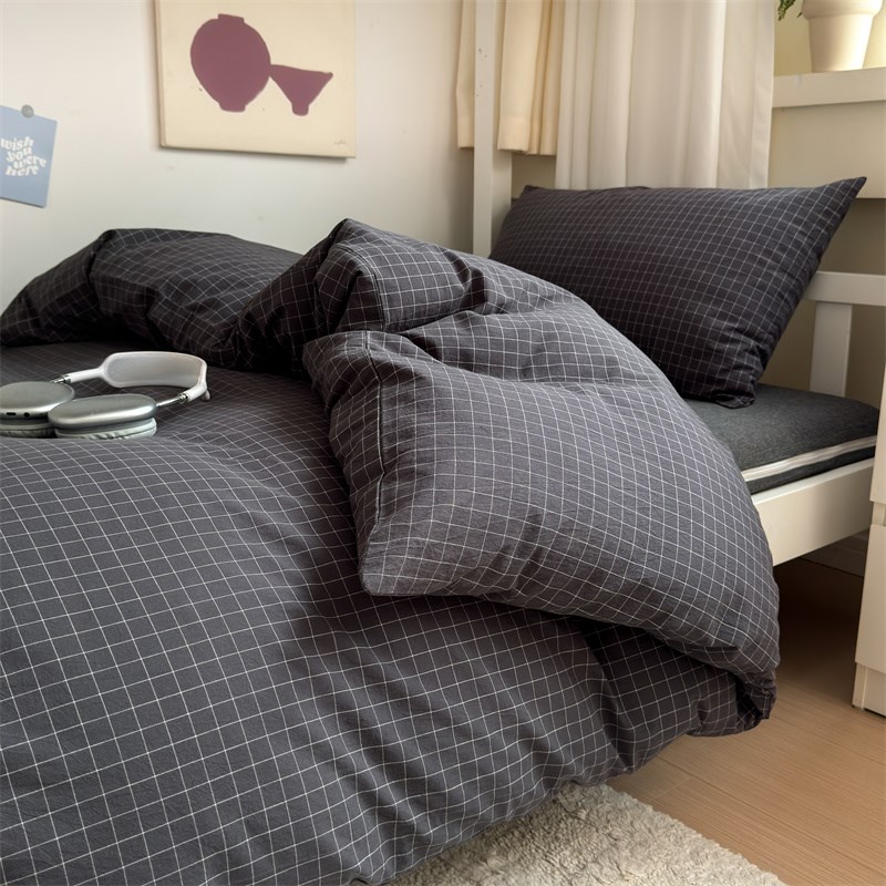 全棉A类色织水洗棉0.9m三件套纯棉被套学生宿舍床笠亲肤可裸睡1.2