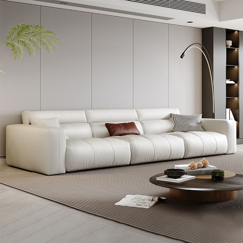 意式极简奶油风真皮沙发客厅现代轻奢家用猫爪皮直排大小户型沙发