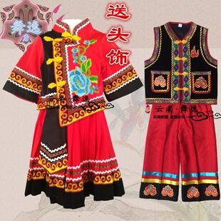 精品凉山彝族女童装 彝族儿童服装 绣花苗族舞蹈 葫芦丝演出服饰