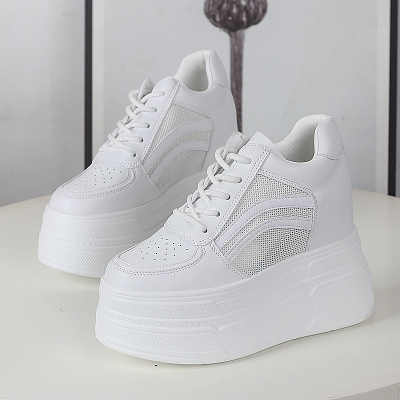 夏季小个子超高跟内增高12CM网面透气休闲鞋厚底显瘦松糕小白鞋女