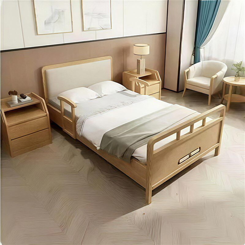 适老化养老院家用老人带护栏可升降多功能助力电动手动实木护理床