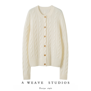 绞花外套毛衣针织衫 女圆领新款 100%纯山羊绒开衫 品质老顾客入