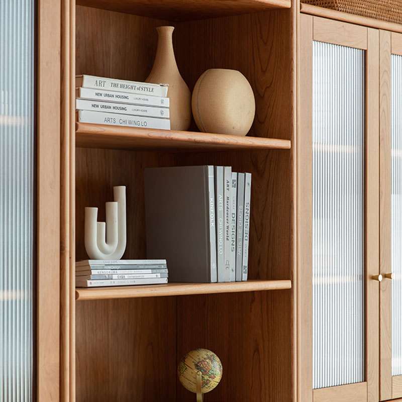 简约现代组合书柜北欧实木樱桃木置物架展示柜玻璃格子整墙书架