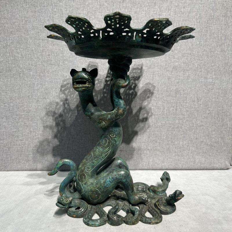 龙虎盘仿古青铜器古玩收藏家居摆装饰摆件工艺品博古架摆件