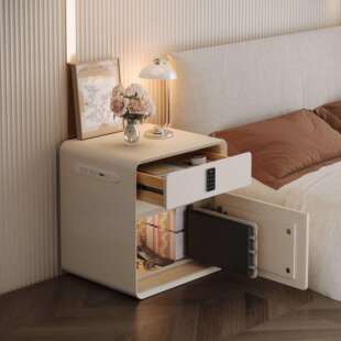 智能床头柜保险箱一体2025新款卧室带锁小众设计感小型床边储物柜
