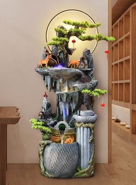 假山流水喷泉摆件办公室客厅电视沙发旁门店风水轮装饰开业礼品