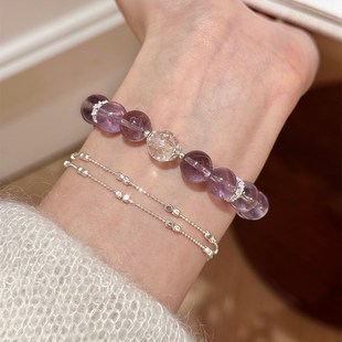 谷岚紫穹之泪天然玻利维亚紫水晶白阿塞手串上岸女款 转运手链